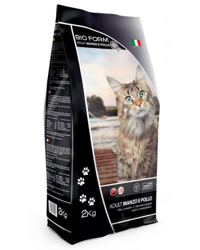 Корм для дорослих котів з яловичиною та куркою  "BIO FORM CAT ADULT MANZO E POLLO"  (2 кг)